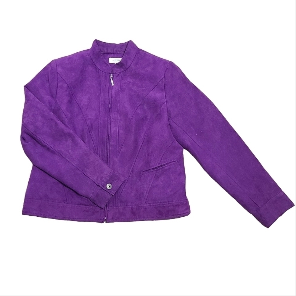 𝅺Northern Reflections Purple Faux Suede Full Zip Jacket Women's Size Large